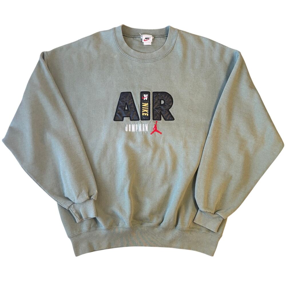 VTG 90s Nike AIR Jumpman Sweatshirt Crewneck Embroidered Green Unisex XLarge